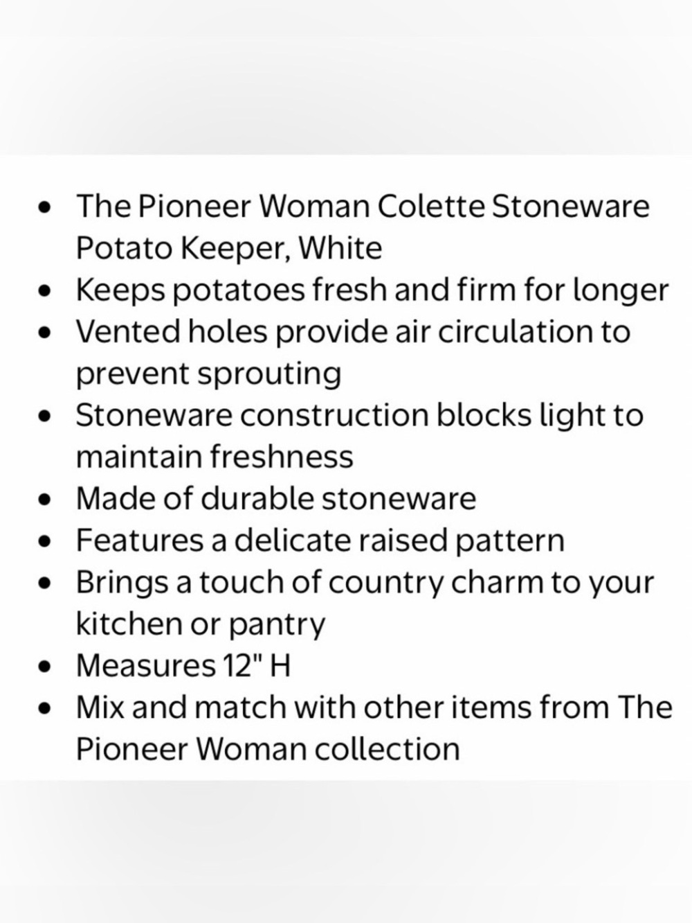 🌸 New Pioneer Woman Colette Potato Vegetable Keeper Canister White Linen, Qty 1 - Picture 5 of 11